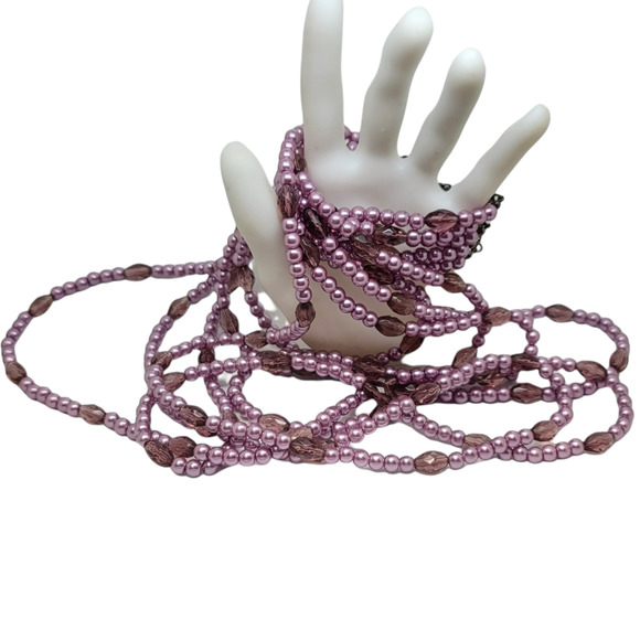 Mauve and Pink 6 Strand Faux Pearl and Glass Beads - Picture 3 of 4